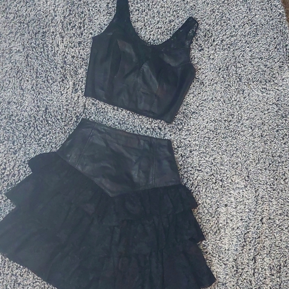 Leather with lace set size M top and 6 skirt
